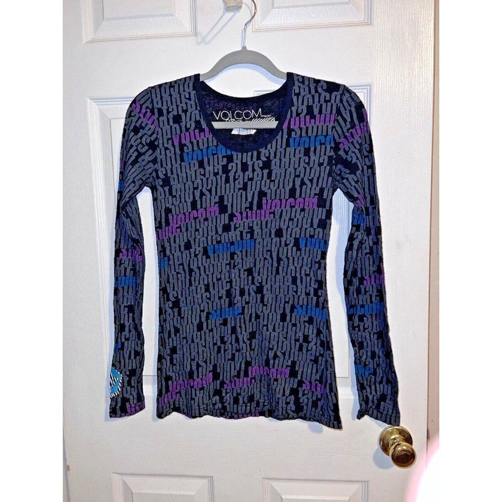 VOLCOM Womens Black Graphic Alphabet Long Sleeve Thermal Top Sz M